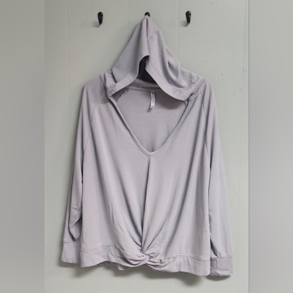 Fabletics.  Gray Sweatshirt with hood.  87% Viscose.  Very Soft.